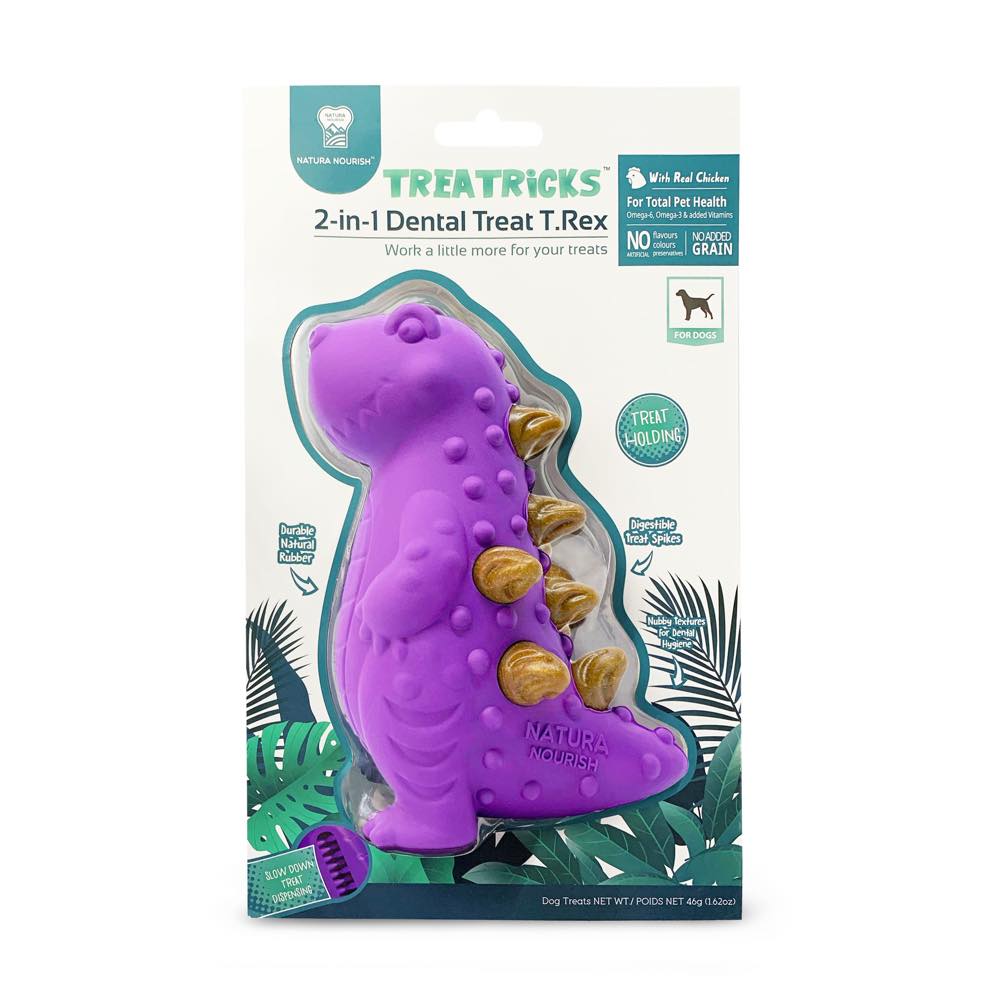 Natura Nourish Treatricks 2-in-1 Chicken Dental Chew Dog Toy (T-Rex)