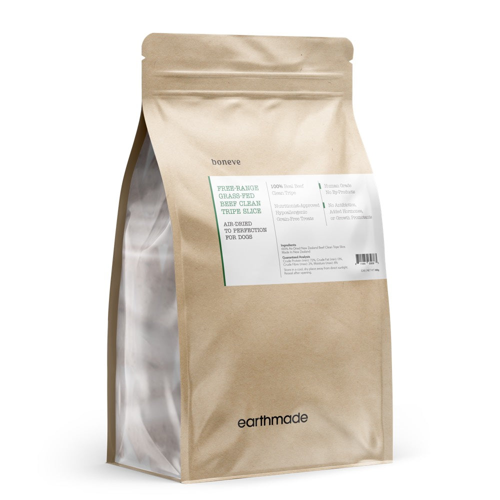 25% OFF: Boneve Earthmade Free-Range Grass-Fed Beef Clean Tripe Slice Air-Dried Dog Treats 100g