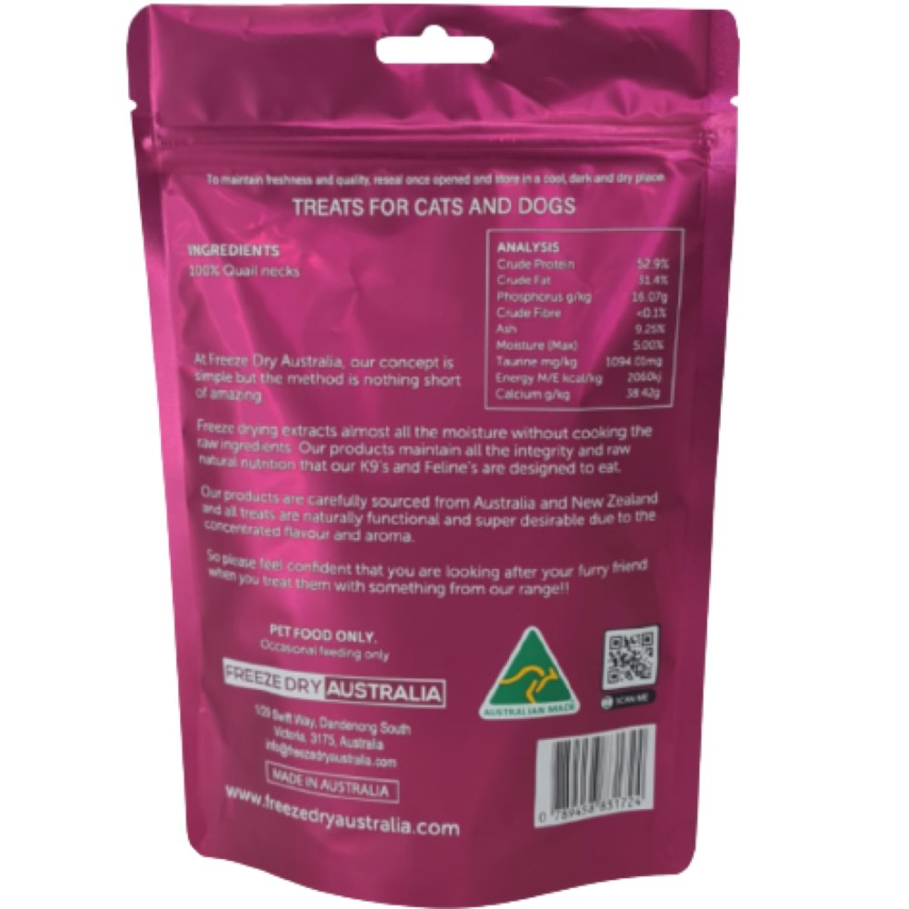 Freeze Dry Australia Quail Necks Cat & Dog Treats 100g