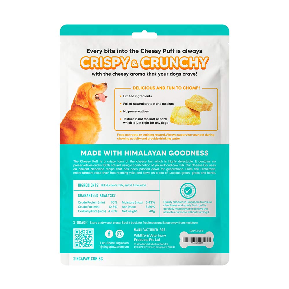 10% OFF (Exp Dec25) : Singapaw Himalayan Cheesy Puff Dog Treats 40g